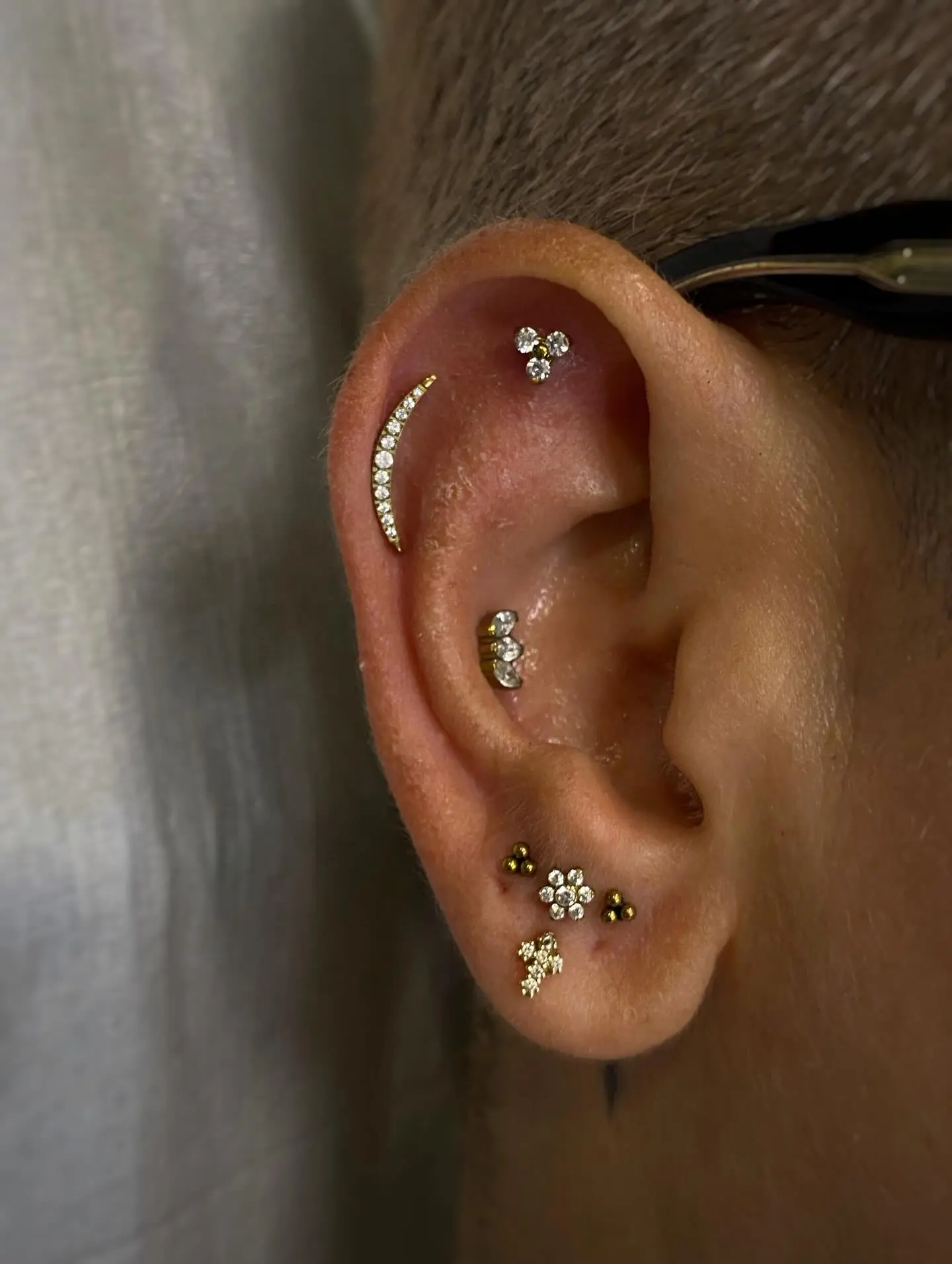 Flat Conch Stack lobe Helix piercing